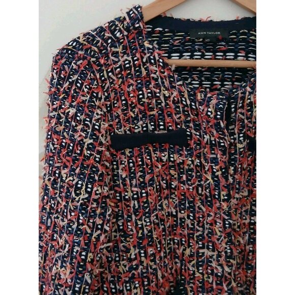 Ann Taylor Fuzzy Tweed Knit Cardigan Jacket Size Medium Blue Pink Academia - Picture 3 of 11